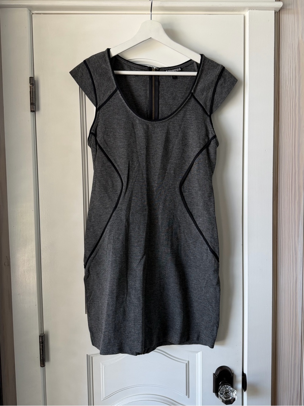 Express Charcoal Gray Cap-Sleeve Sheath Dress